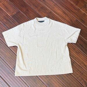 Essentials boys Light Beige Crewneck Logo Tee